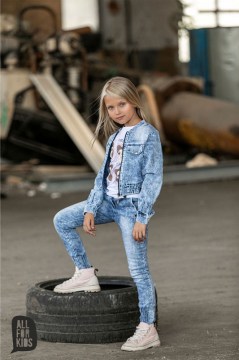 Dievčenské denim nohavice pasik - blue