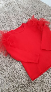 Dievčenské tričko s šifonovými rukávmi - red 
